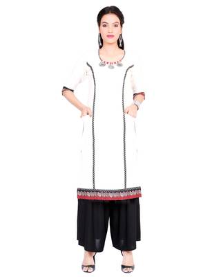 Off white embroidered cotton cotton-kurtis 1