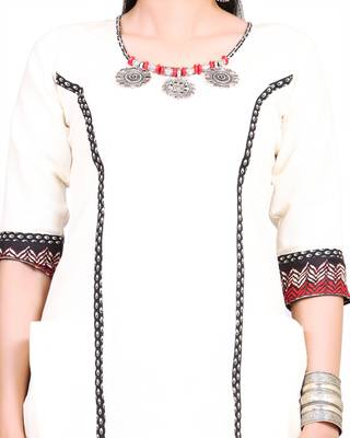 Off white embroidered cotton cotton-kurtis 5