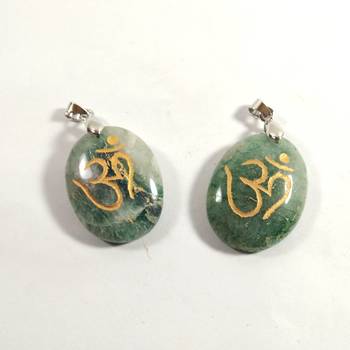 Om Carved Green Aventurine Gem Pendant Chakra Balancing Reiki  Aura Cleansing 3