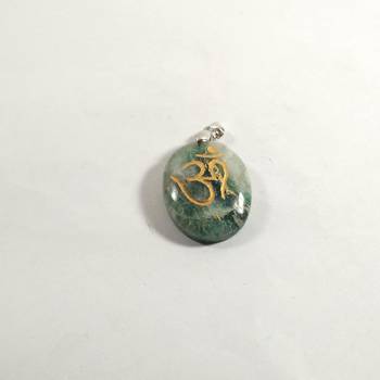 Om Carved Green Aventurine Gem Pendant Chakra Balancing Reiki  Aura Cleansing 4