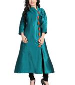 Parrot green plain stitched silk-kurtis