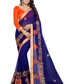 Blue embroidered faux georgette saree with blouse