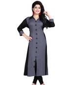 Grey plain rayon stitched long-kurtis