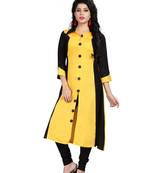 Yellow plain rayon stitched long-kurtis