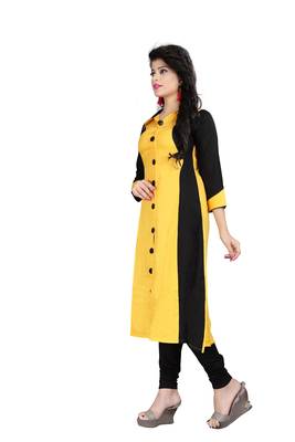 Yellow plain rayon stitched long-kurtis 2
