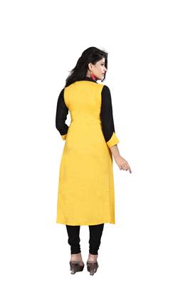 Yellow plain rayon stitched long-kurtis 3