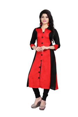 Red plain rayon stitched long-kurtis 1