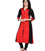 Red plain rayon stitched long-kurtis