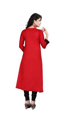 Red plain rayon stitched long-kurtis 3
