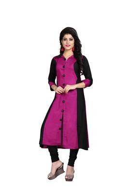 Pink plain rayon stitched long-kurtis 1