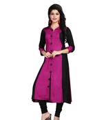 Pink plain rayon stitched long-kurtis