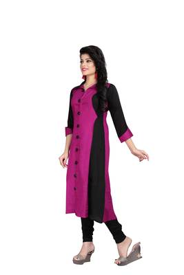 Pink plain rayon stitched long-kurtis 2