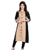 Beige plain rayon stitched long-kurtis