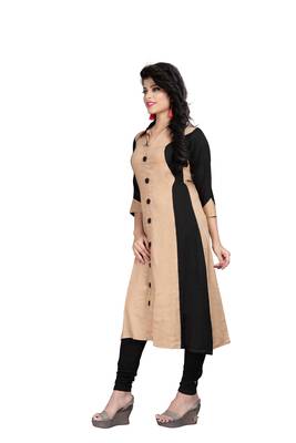 Beige plain rayon stitched long-kurtis 2