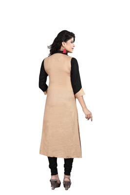 Beige plain rayon stitched long-kurtis 3