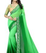 Green embroidered georgette saree with blouse