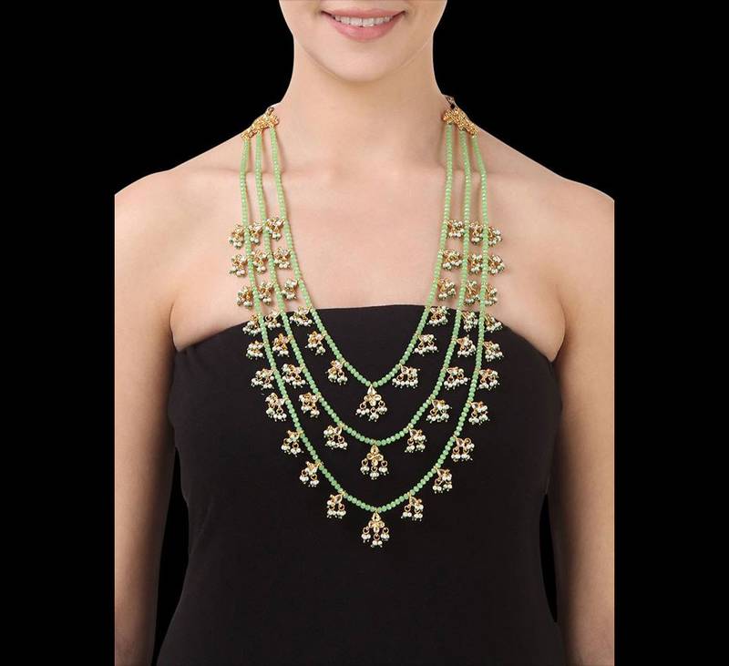 Mint Green And Kundan Gold Plated Raani Haar Necklace Glitterati