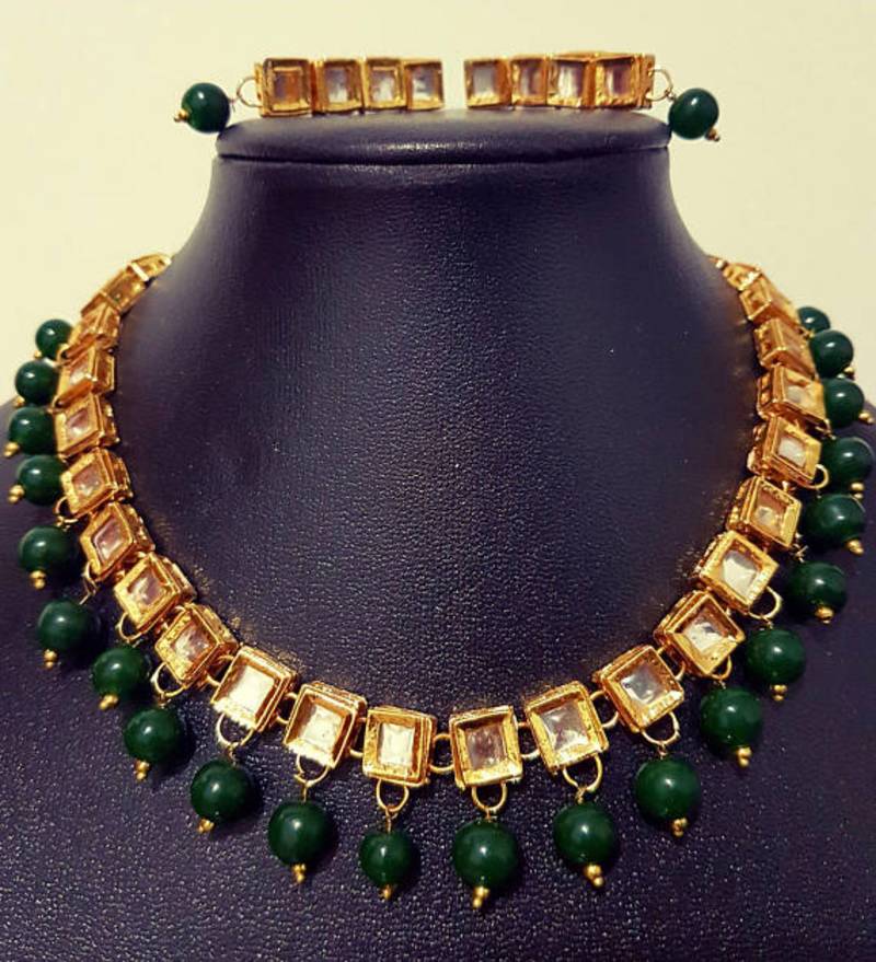 Gold Polished Square Kundan Necklace 