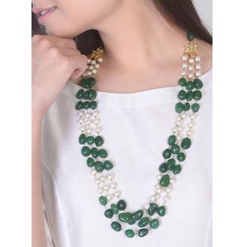 Green Onyx Tumble Stones Necklace With Shell Pearls 1