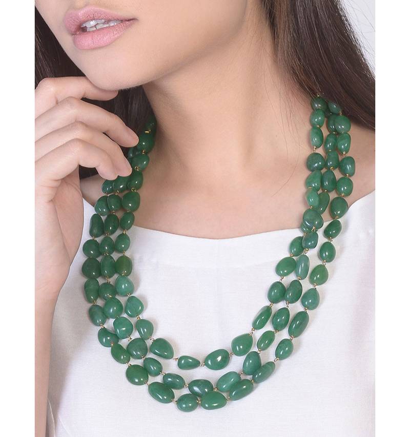 Green Onyx Tumble Stones Multistrand Necklace Glitterati By Alankriti