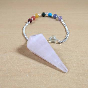 Rose Quartz Gem Dowsing Pendulum With Seven Chakra Chain  Dowser Spiritual divination 1