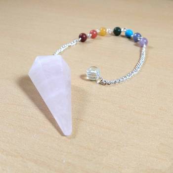 Rose Quartz Gem Dowsing Pendulum With Seven Chakra Chain  Dowser Spiritual divination 2
