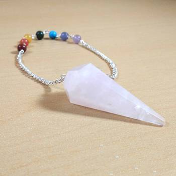 Rose Quartz Gem Dowsing Pendulum With Seven Chakra Chain  Dowser Spiritual divination 3