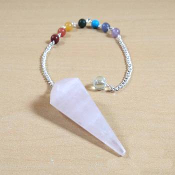 Rose Quartz Gem Dowsing Pendulum With Seven Chakra Chain  Dowser Spiritual divination 4
