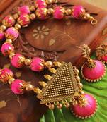 Beautiful Handmade Pink Silk Thread Necklace Set Dj14317