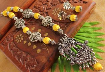 Beautiful Handmade Yellow Silk Thread Elephant Necklace Set  1