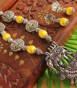 Beautiful Handmade Yellow Silk Thread Elephant Necklace Set 