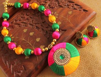 Beautiful Handmade Multicolour Silk Thread Beads Pearl Necklace Set 1