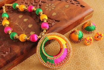 Beautiful Handmade Multicolour Silk Thread Beads Pearl Necklace Set 1
