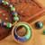 Beautiful Handmade Blue Green Silk Thread Beads Pearl Necklace Set