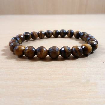 Tiger Eye Diamond Cut Bead Bracelet Size 8MM Unisex Bracelet Chakra balancing 1