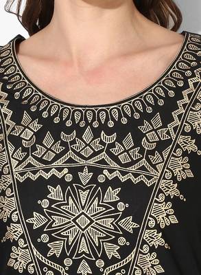 Women's Black Cotton Block Prints Long Straight kurti 5