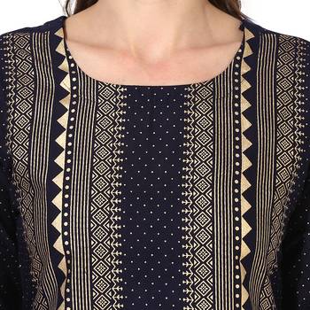 Women's Blue Cotton Block Prints Long Straight kurti 5