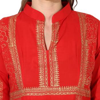 Women's Red Cotton Block Prints Long Anarkali kurti 5
