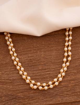 Off-white pearl double line necklace MEDIUM length one gram gold 1