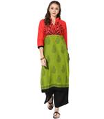 Women's Multicolor Cotton Block Prints Long Straight kurti