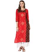 Women's Multicolor Cotton Block Prints Long Straight kurti