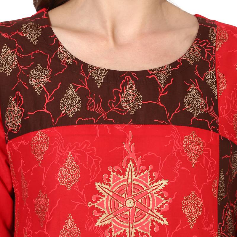 Women's Multicolor Cotton Block Prints Long Straight kurti