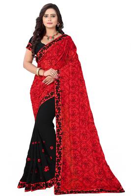Red Embroidered Georgette Saree With Blouse 1