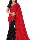 Red Embroidered Georgette Saree With Blouse