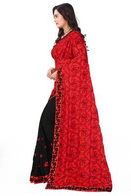 Red Embroidered Georgette Saree With Blouse 2