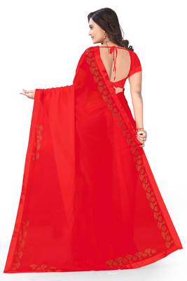 Red Woven Georgette Saree With Blouse 2