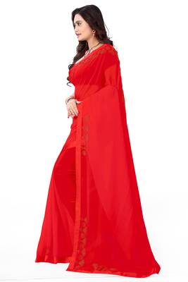 Red Woven Georgette Saree With Blouse 3
