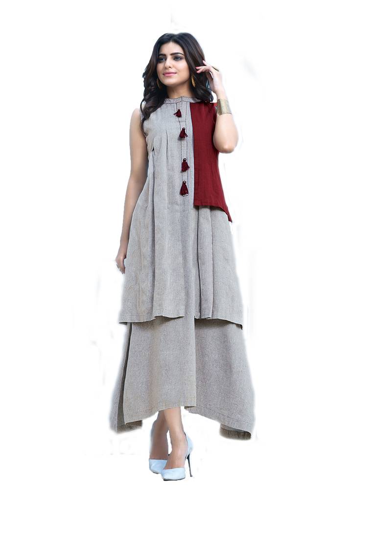Grey Women Cotton Short Length Kurtis