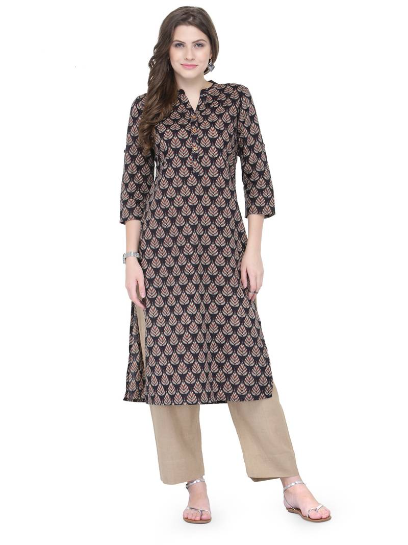 Black printed cotton cotton-kurtis