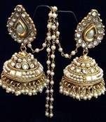 Bridal Bollywood Pearl Kundan Big Teardrop Jhumka India traditional Earrings
